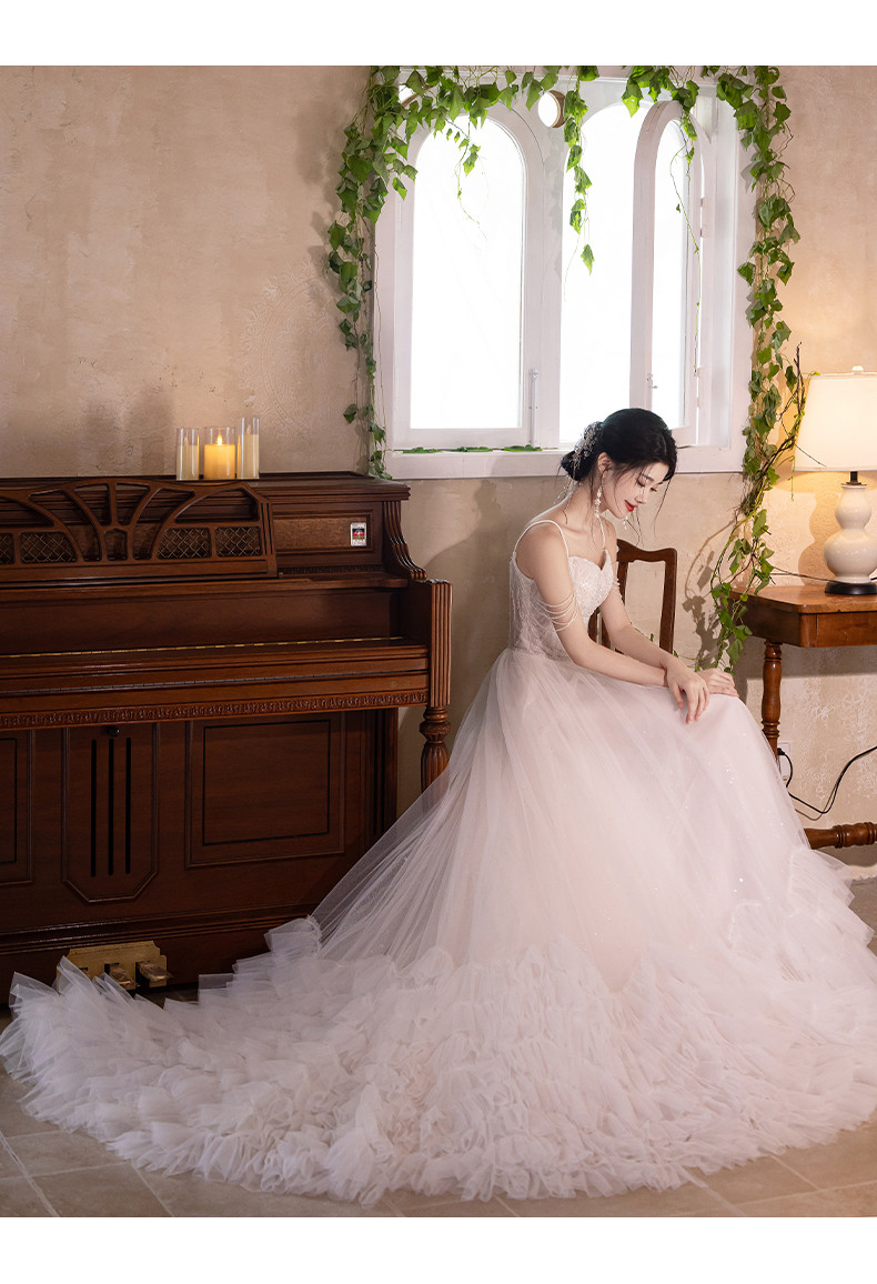 綺麗 白 ノースリーブ ウェディングドレス パーティー 裾引き おしゃれ 結婚式 花嫁 前撮り 披露宴 A7151