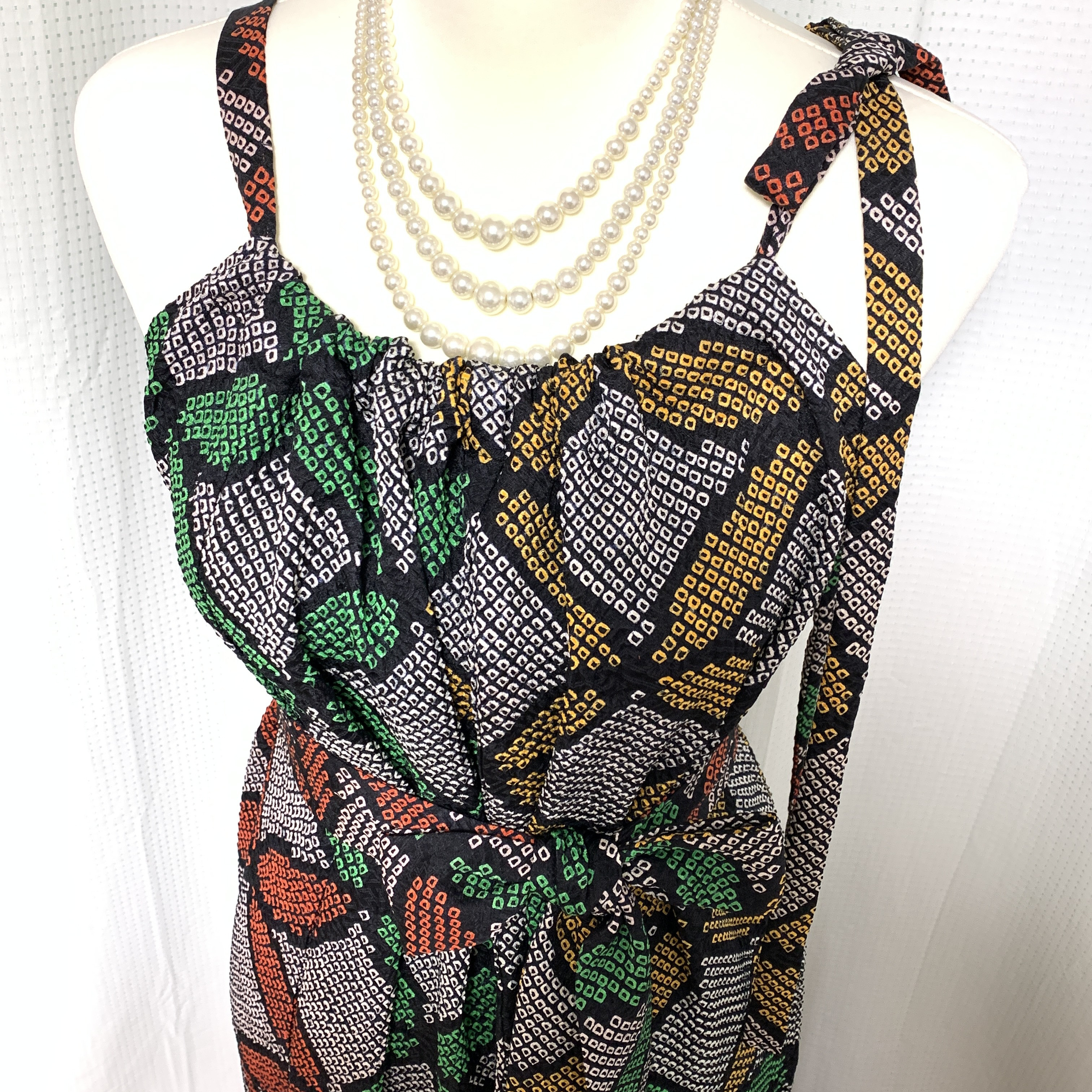 上質【正絹】着物リメイク 総絞りの訪問着ドレス&ボレロショールのセット／キャミワンピース／結婚式・パーティ等に［350］