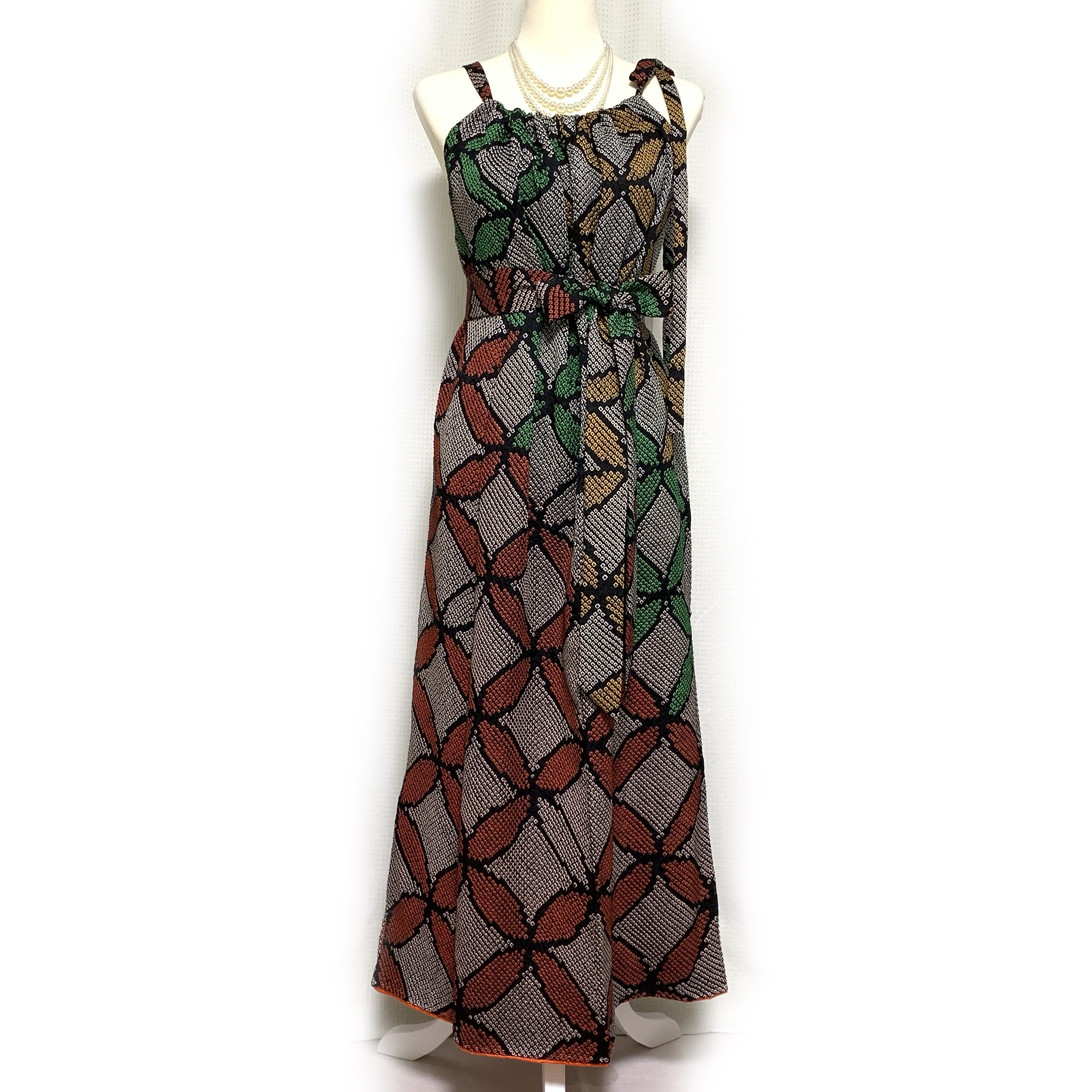 上質【正絹】着物リメイク 総絞りの訪問着ドレス&ボレロショールのセット／キャミワンピース／結婚式・パーティ等に［350］