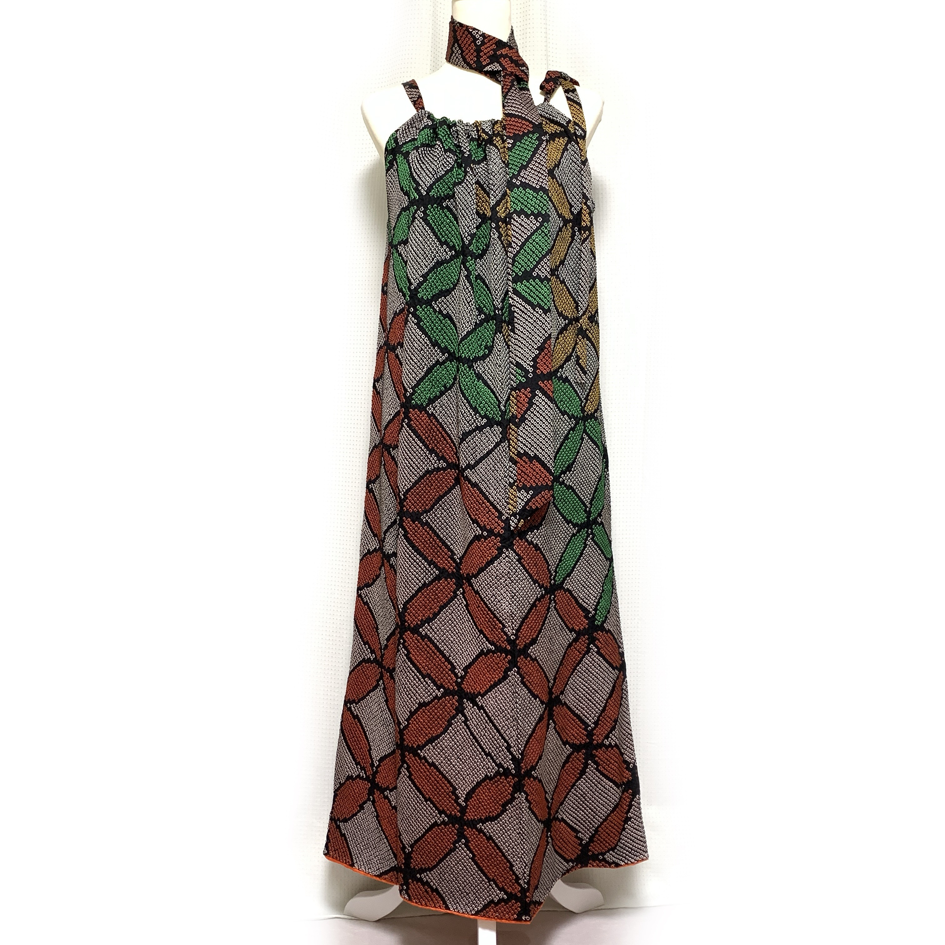 上質【正絹】着物リメイク 総絞りの訪問着ドレス&ボレロショールのセット／キャミワンピース／結婚式・パーティ等に［350］