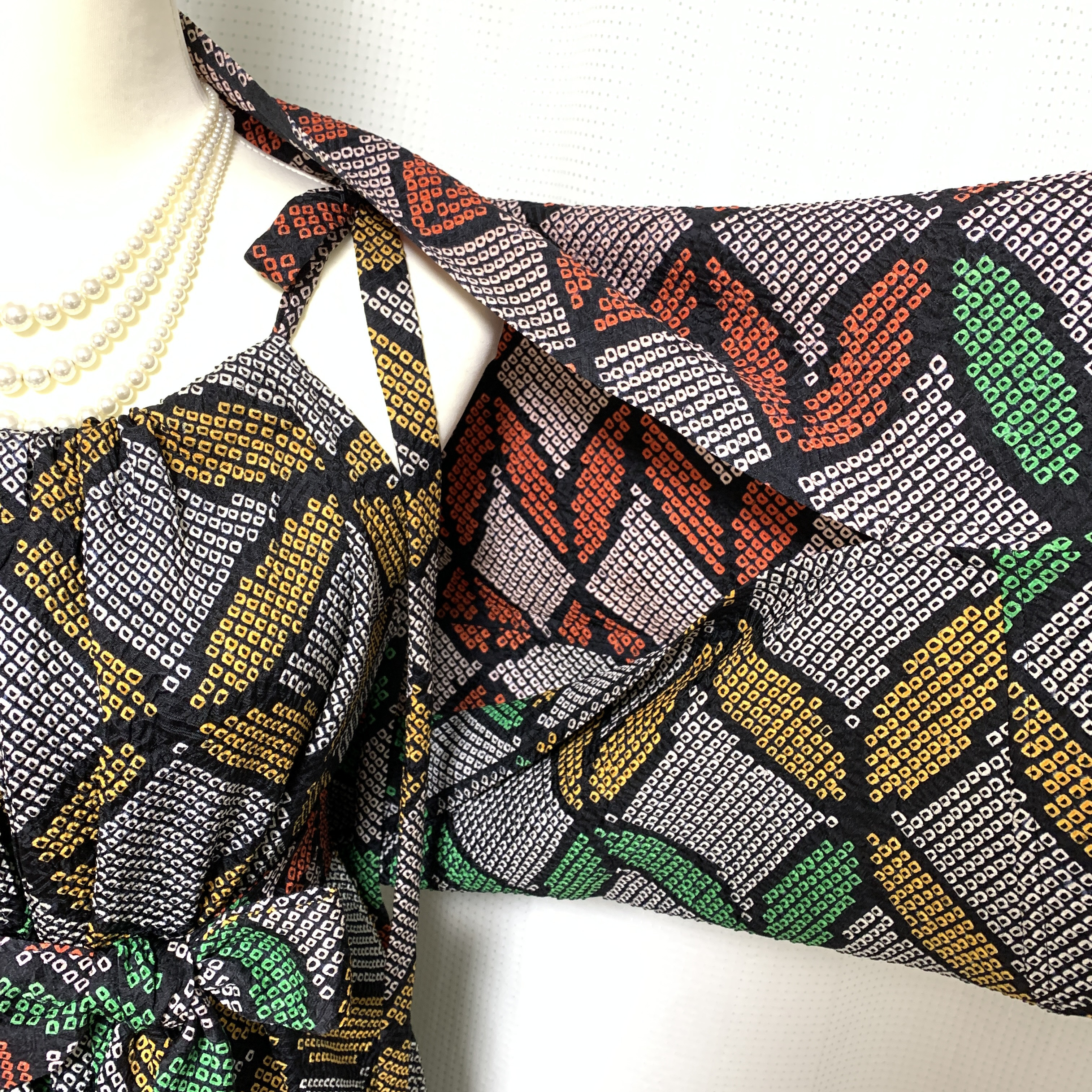 上質【正絹】着物リメイク 総絞りの訪問着ドレス&ボレロショールのセット／キャミワンピース／結婚式・パーティ等に［350］