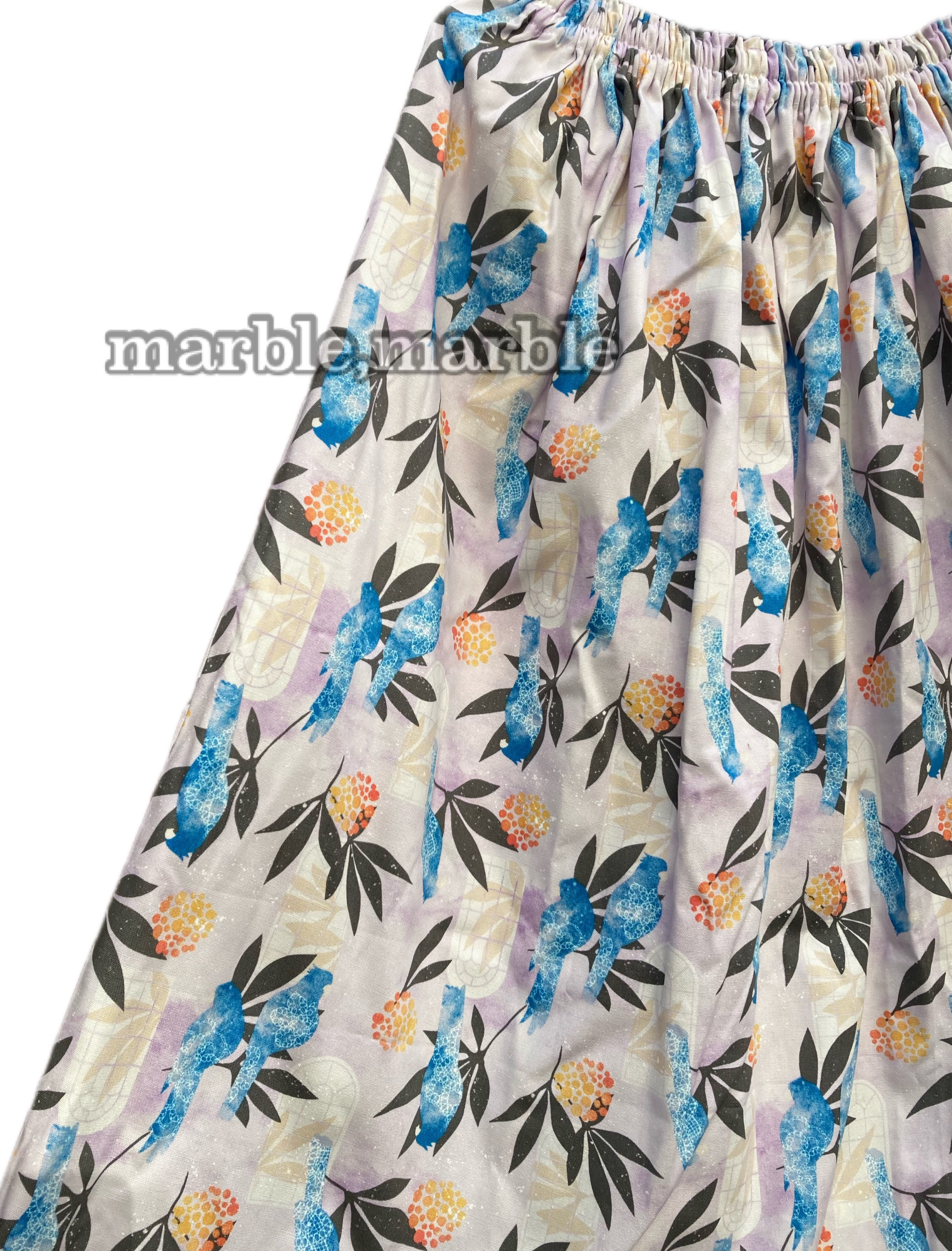 鳥柄スカート　ギャザースカート　鳥　とり　トリ　bird  大人スカート　【着丈約75cm】