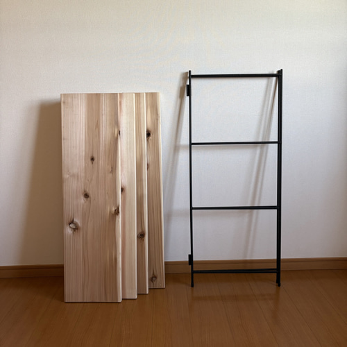 無垢板　オープンシェルフ　折り畳みラック　什器　飾り棚　観葉植物棚　奥行27cm 送料込み】無垢板 オープンシェルフ 折り畳みラック アイアンシェルフ