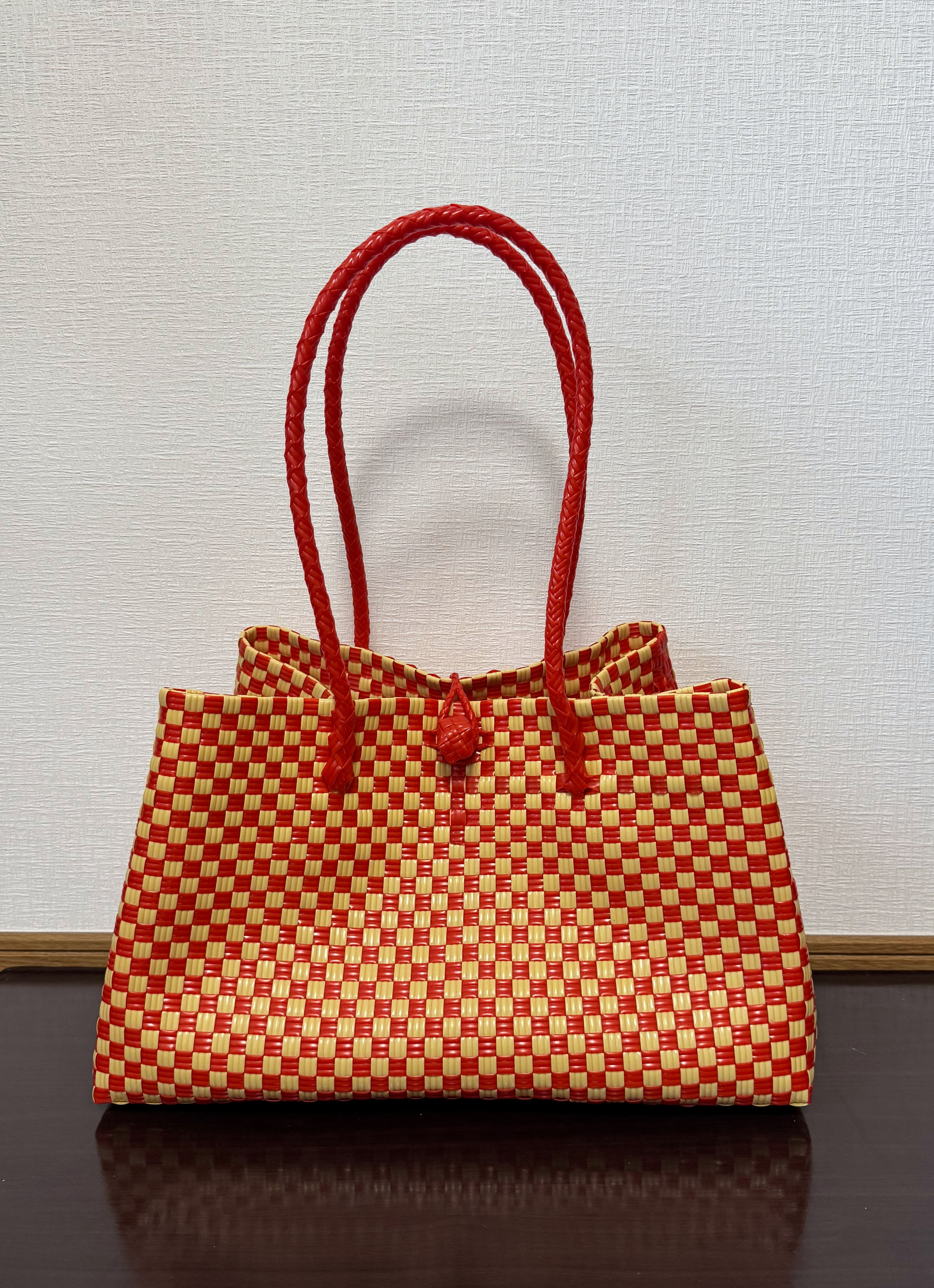 まるごと洗えるバッグ　プラカゴ　メルカド　パサールバッグ　大容量　トートバッグ　XLサイズ レッド×クリーム