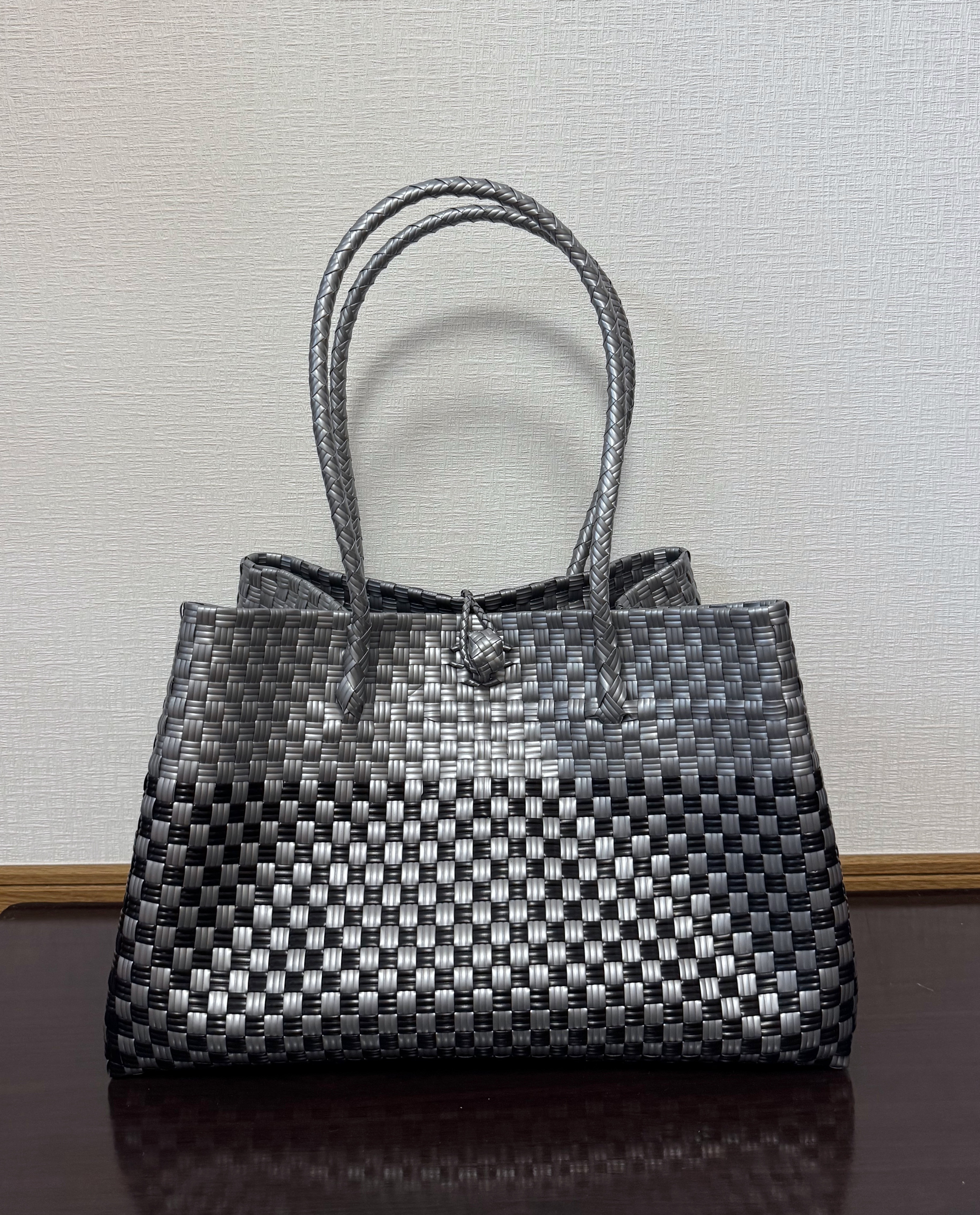 まるごと洗えるバッグ　プラカゴ　メルカド　大容量　トートバッグ　パサールバッグ　XLサイズ シルバー×ブラック