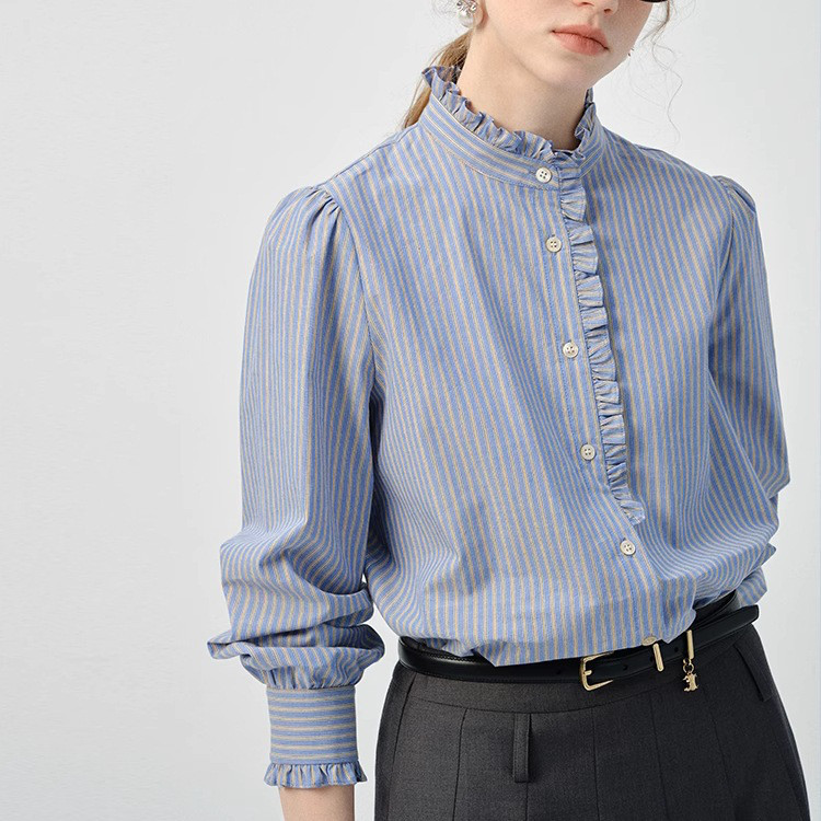 レディース レース飾りスタンドカラーシャツ 2025新モデル スクエア襟 ルーズフィット 高級風ボディス#1253