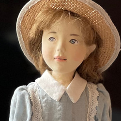 創作人形『着物で横座りで』 石塑粘土・和紙・布・木毛・針金・絹糸