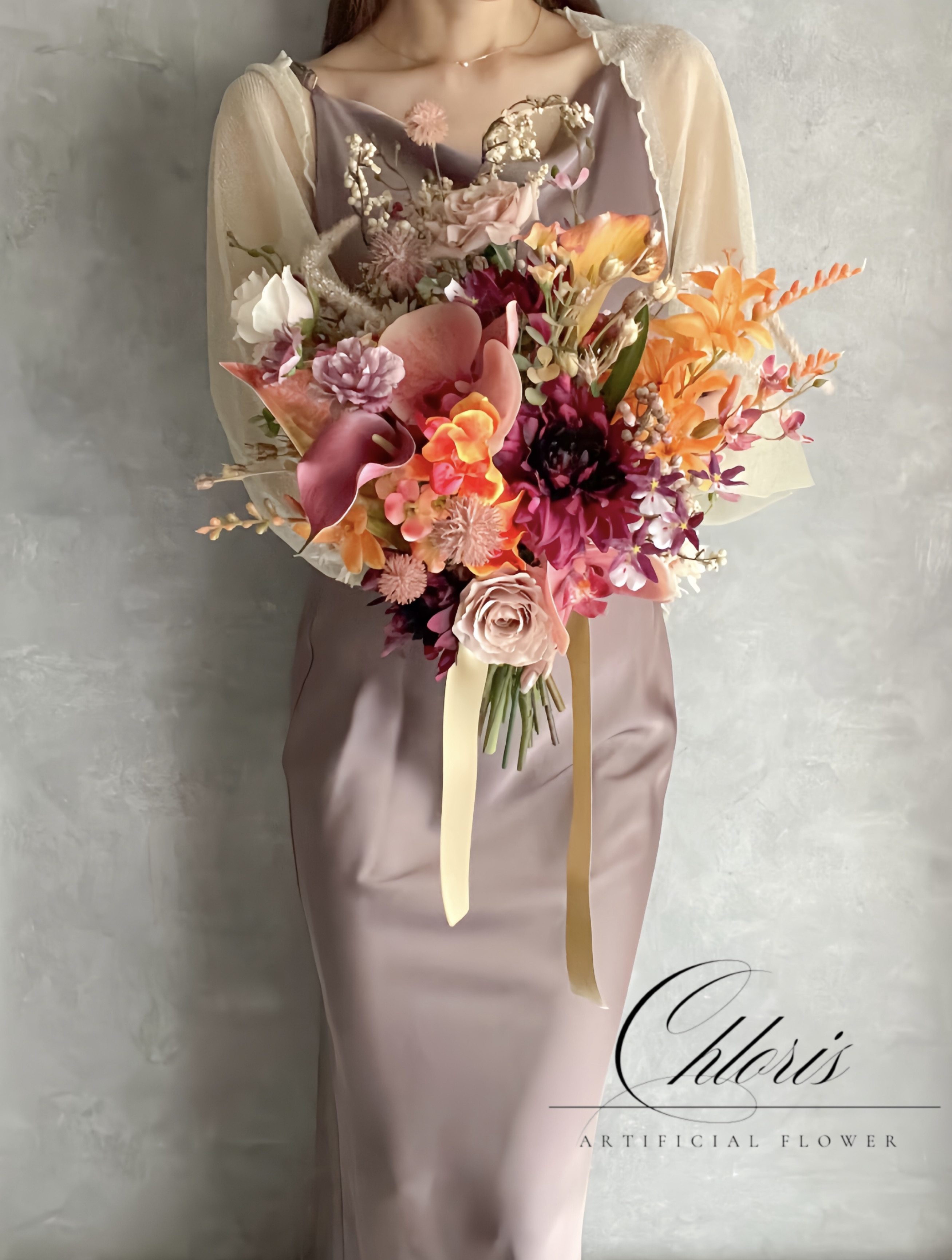 Burgundy gloworange 秋冬ブーケ　ウェディングブーケ／造花ブーケ／アーティフィシャルフラワー