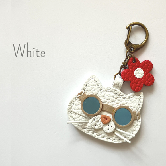 NEW☆イタリアンレザー☆サングラス猫のバッグチャーム キーホルダー