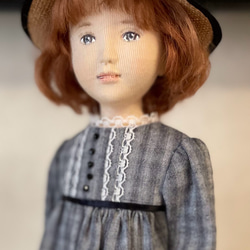 創作人形『着物で横座りで』 石塑粘土・和紙・布・木毛・針金・絹糸