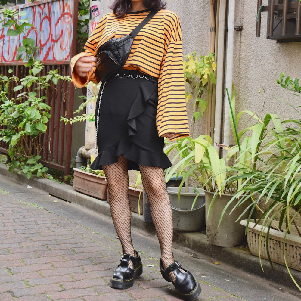Loose Fit Border L/S Tops（ORG）　半袖　Tシャツ　オレンジ　カジュアル　ボーダー