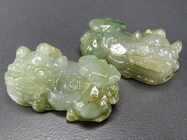 逸品天然石ひすい本翡翠如意ヒキュウ彫刻ペア806-024RYZa置物風水物
