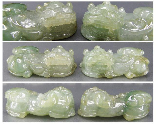 逸品天然石ひすい本翡翠如意ヒキュウ彫刻ペア806-024RYZa置物風水物