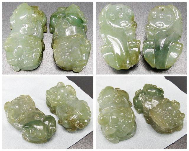逸品天然石ひすい本翡翠如意ヒキュウ彫刻ペア806-024RYZa置物風水物