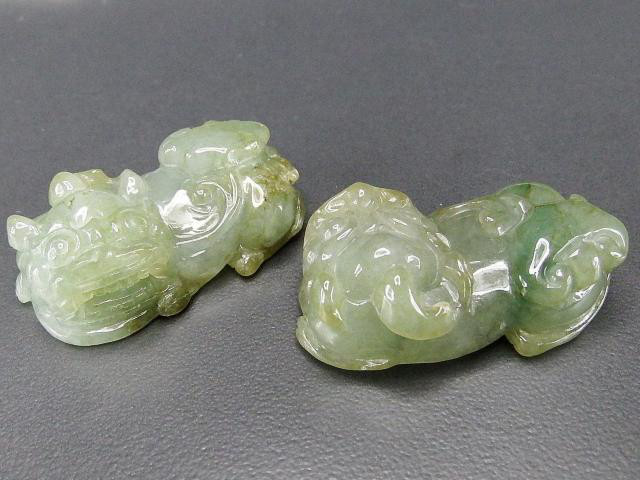逸品天然石ひすい本翡翠如意ヒキュウ彫刻ペア806-024RYZa置物風水物