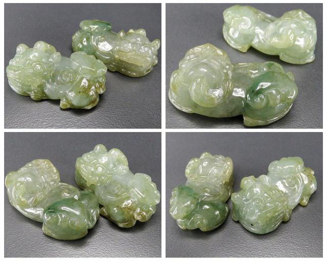 逸品天然石ひすい本翡翠如意ヒキュウ彫刻ペア806-024RYZa置物風水物