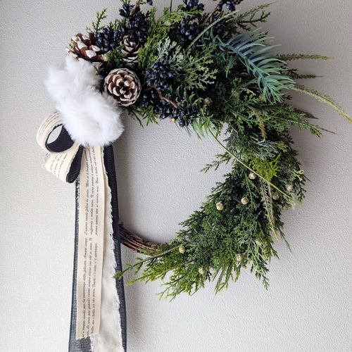 〜evergreen Christmas wreathe動きあるクリスマスリース リース クリスマス Sサイズ クリスマスリース Christmas Xmas