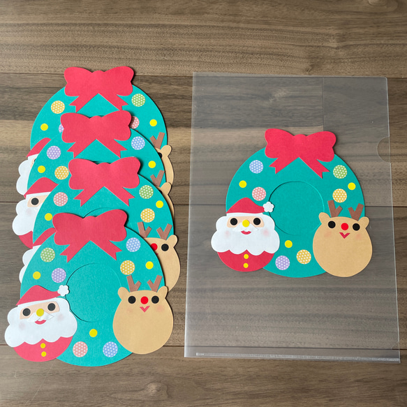 見開きクリスマスカード【クリスマスリース5セット】壁面 その他素材