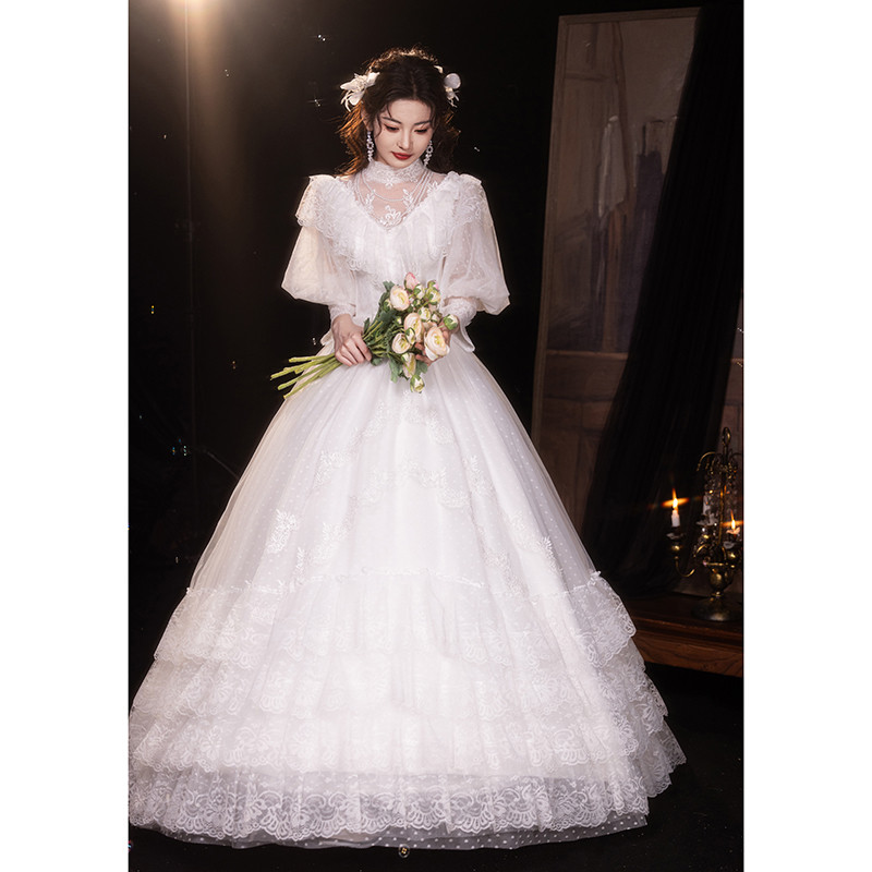 綺麗 白 半袖 レース ウェディングドレス プリンセス パーティー 結婚式 花嫁 前撮り 披露宴 A7164