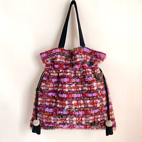 〈 Dahlia 〉ふわもこ毛糸｜手織り｜巾着バッグ