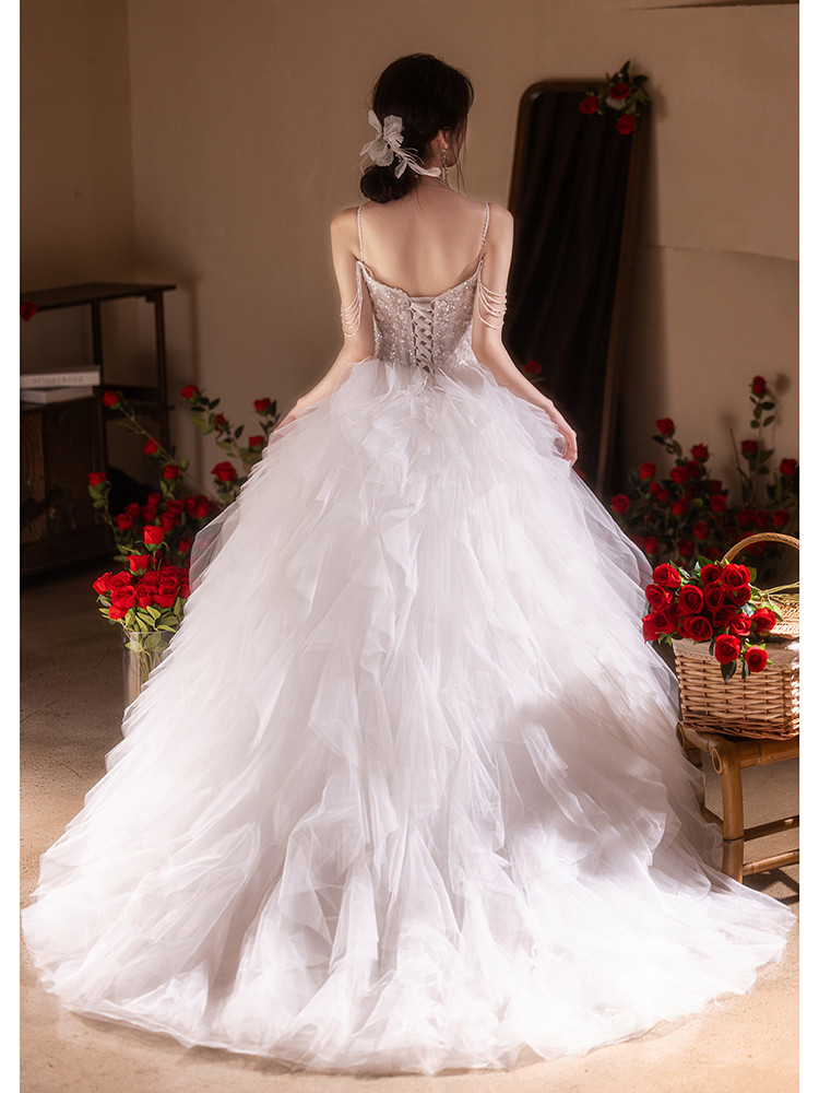 綺麗 白 ふわふわ ウェディングドレス パーティー シンプル 韓国風 結婚式 花嫁 前撮り 披露宴 A7166