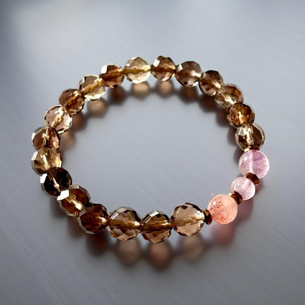 天然石ブレスレット【スーパーセブン＆スモーキークォーツ＆ヘマタイト】