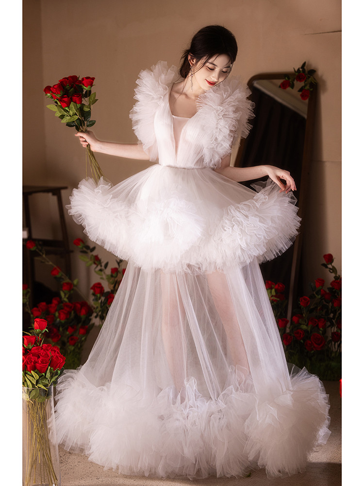 綺麗 白 ふわふわ ウェディングドレス パーティー シンプル 韓国風 結婚式 花嫁 前撮り 披露宴 A7167