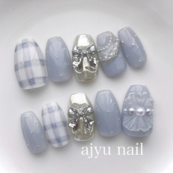 クリアフリル×ギンガムチェックの大人可愛いネイル| ネイルチップ