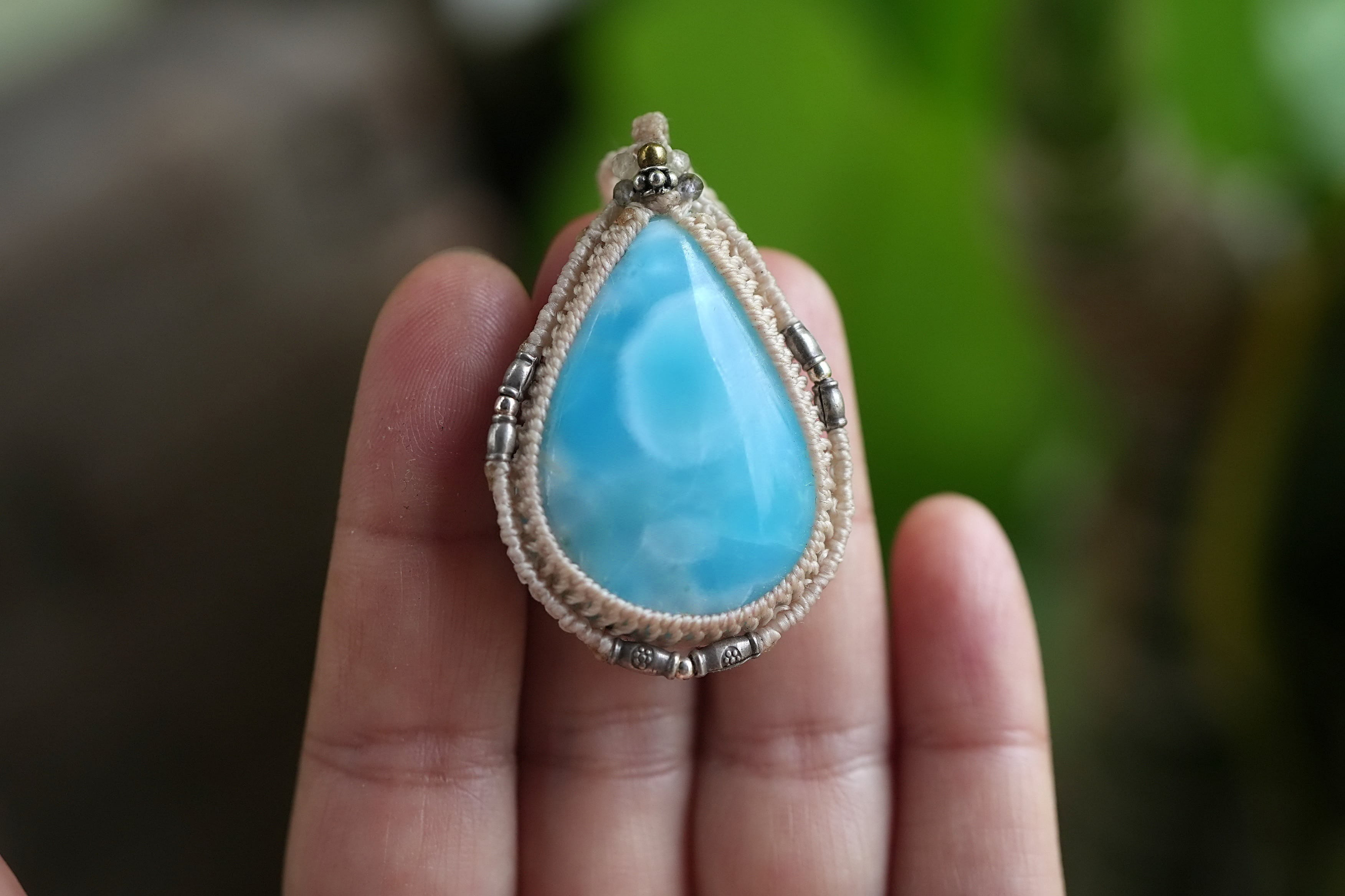 レア 高品質水玉★ ラリマー マクラメネックレス2142