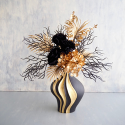 ゴールド×ブラック モダンフラワーアレンジメント 花瓶付き アート