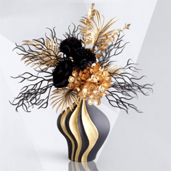 ゴールド×ブラック モダンフラワーアレンジメント 花瓶付き 5枚目の画像