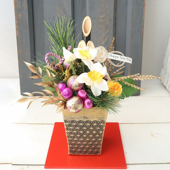 ⑮ 和モダン門松 M｜可憐な花々と竹が奏でる、モカアンドマルシェの迎春アレンジ ⑮ 和モダン門松 M｜可憐な花々と竹が奏でる、モカアンドマルシェの