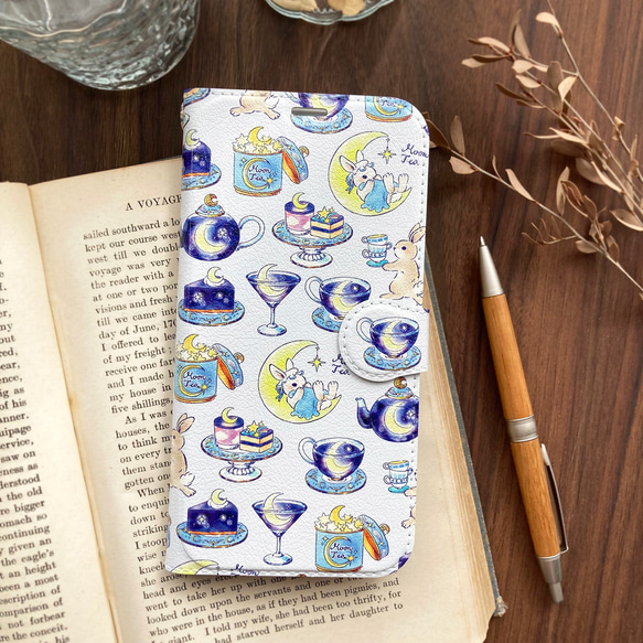 MoonTea 錢包智慧型手機殼（與所有 iPhone/Android 型號相容）兔子與月亮 第2張的照片