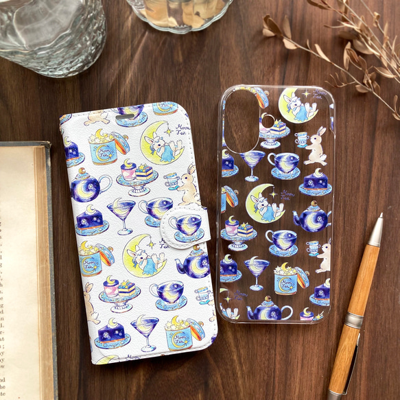 MoonTea 錢包智慧型手機殼（與所有 iPhone/Android 型號相容）兔子與月亮 第5張的照片