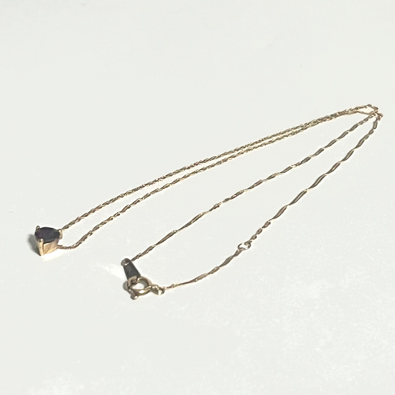 K18 ガーネット ハート型 純金 極細チェーン ネックレス アンティークジュエリー