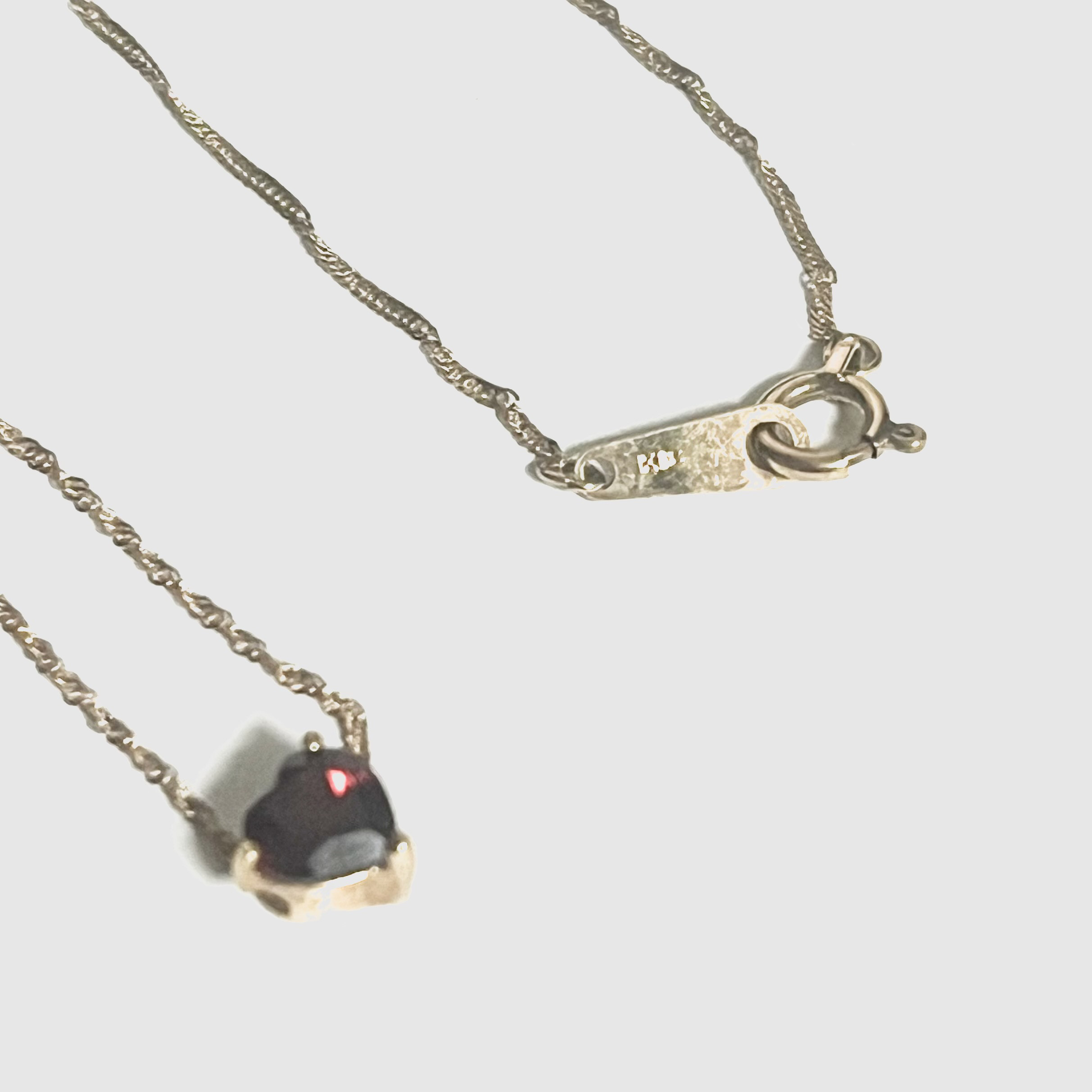 K18 ガーネット ハート型 純金 極細チェーン ネックレス アンティークジュエリー