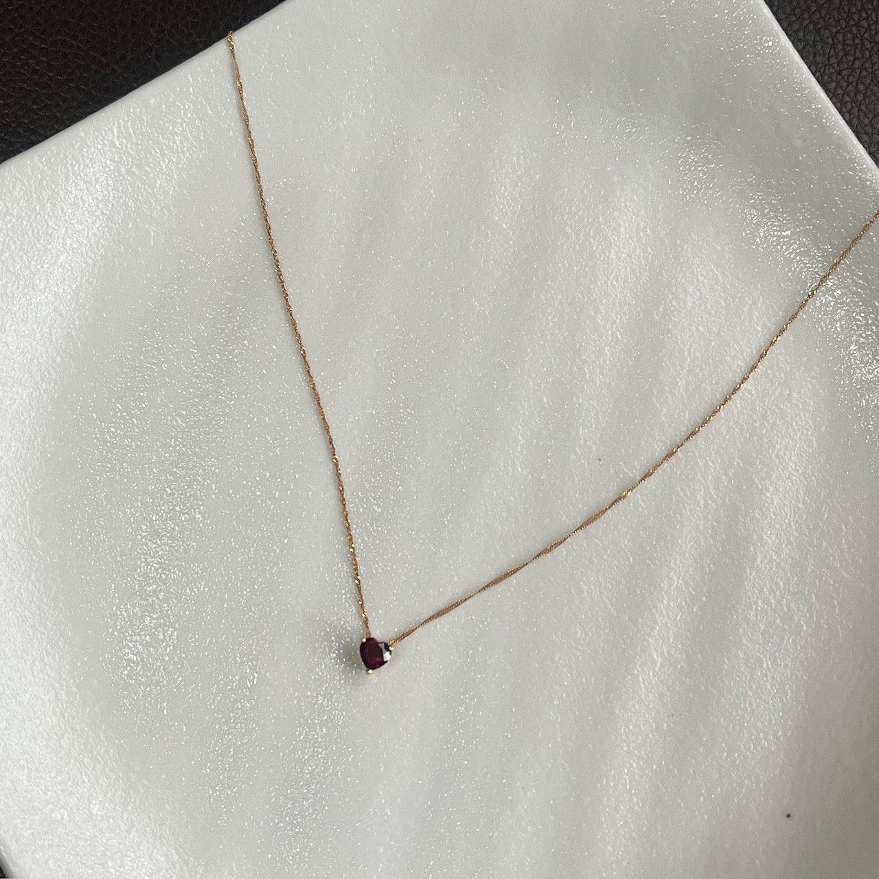 K18 ガーネット ハート型 純金 極細チェーン ネックレス アンティークジュエリー