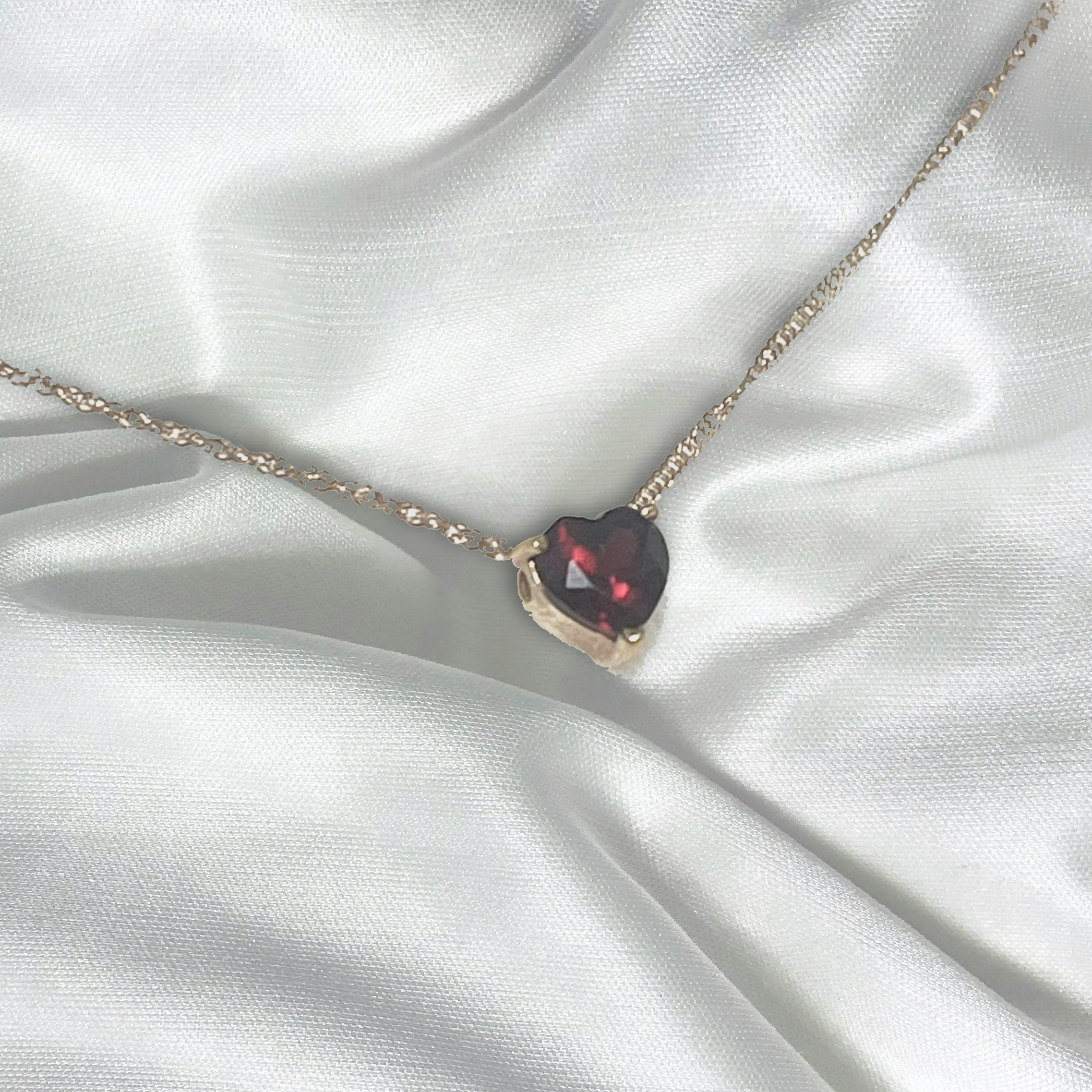 K18 ガーネット ハート型 純金 極細チェーン ネックレス アンティークジュエリー