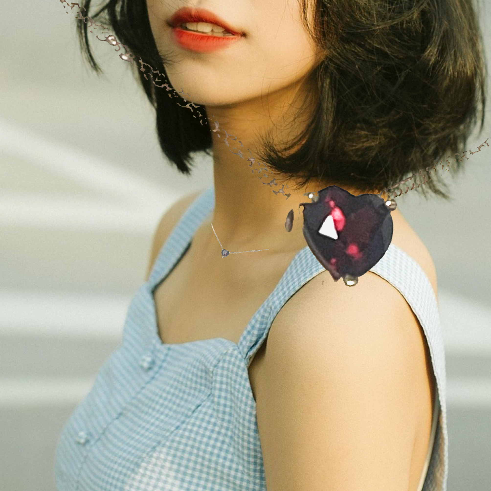 K18 ガーネット ハート型 純金 極細チェーン ネックレス アンティークジュエリー