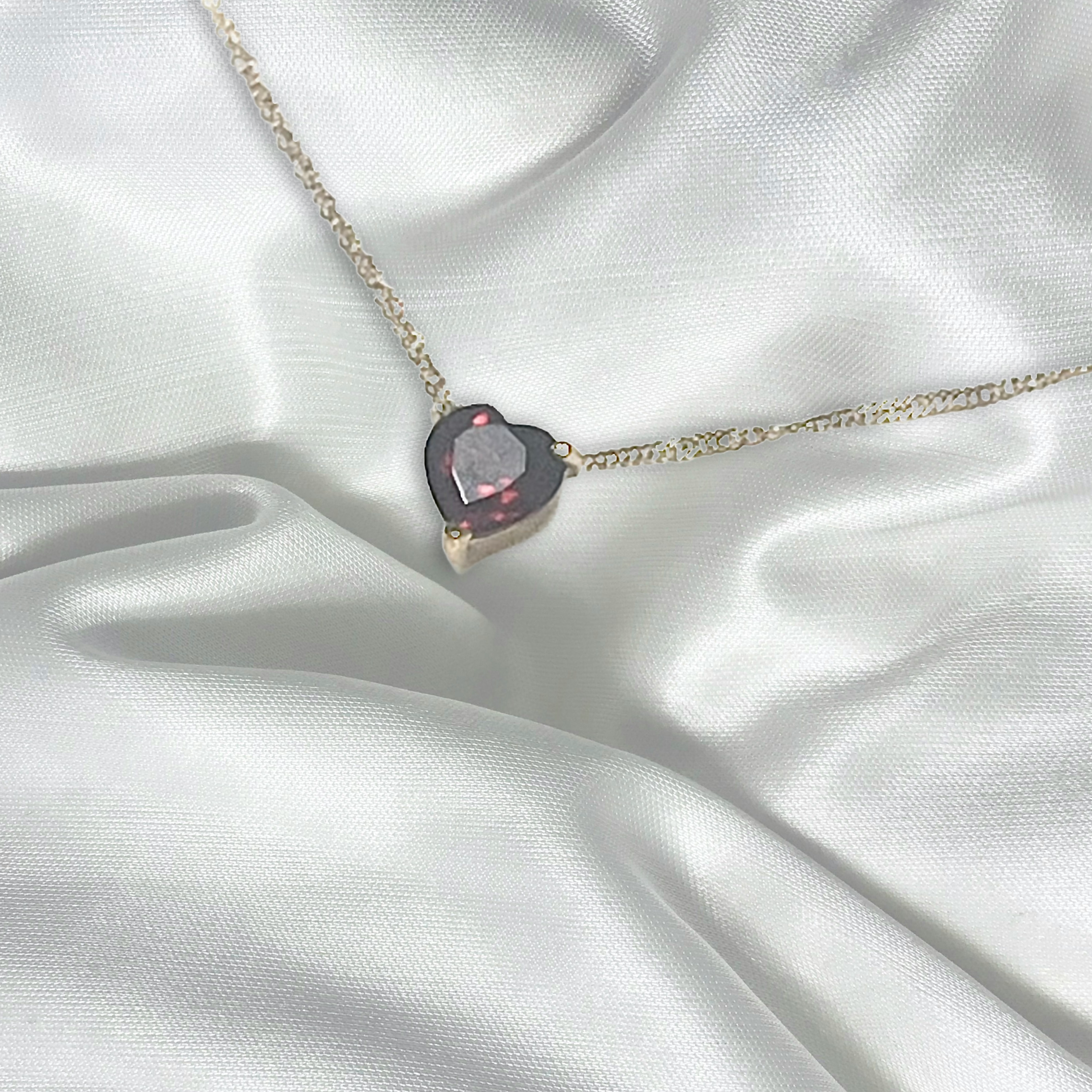 K18 ガーネット ハート型 純金 極細チェーン ネックレス アンティークジュエリー