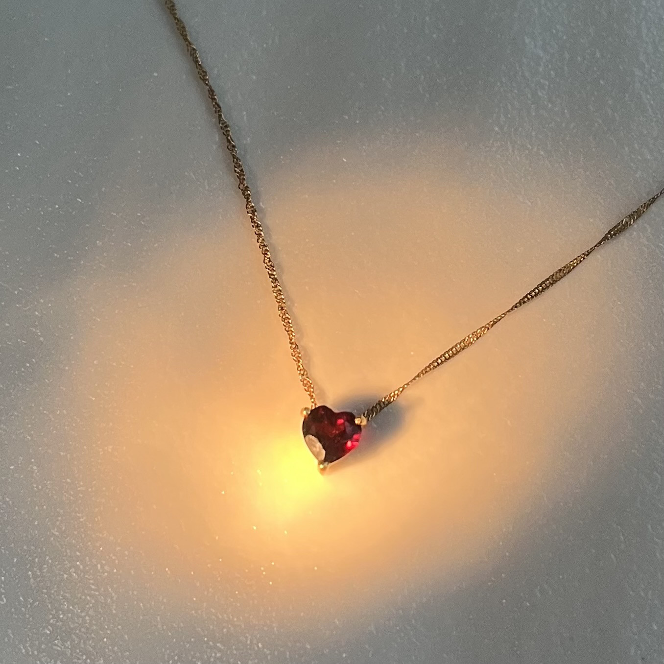 K18 ガーネット ハート型 純金 極細チェーン ネックレス アンティークジュエリー
