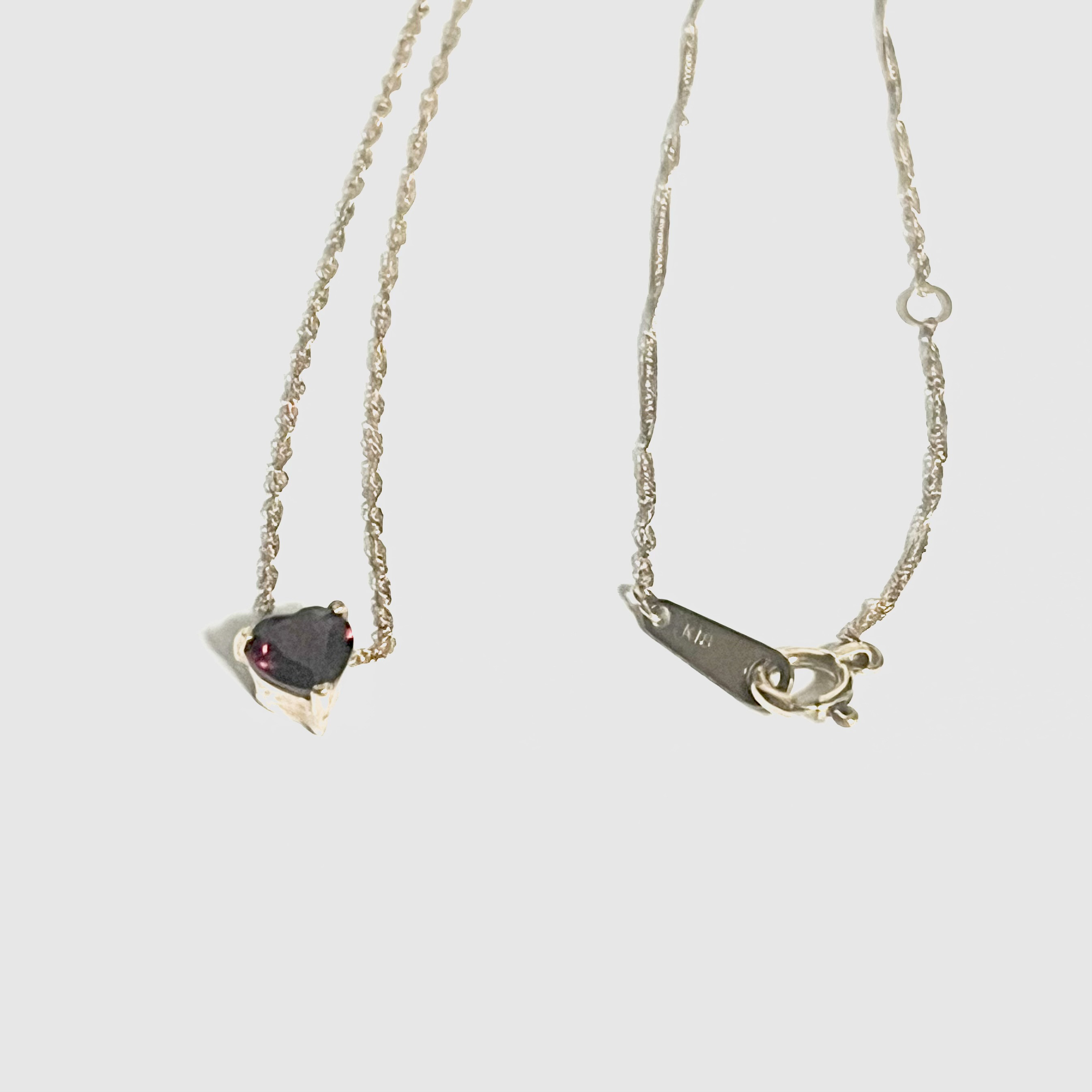 K18 ガーネット ハート型 純金 極細チェーン ネックレス アンティークジュエリー