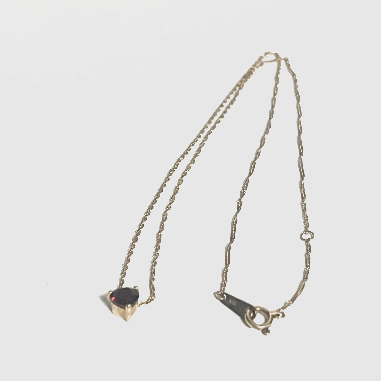 K18 ガーネット ハート型 純金 極細チェーン ネックレス アンティークジュエリー