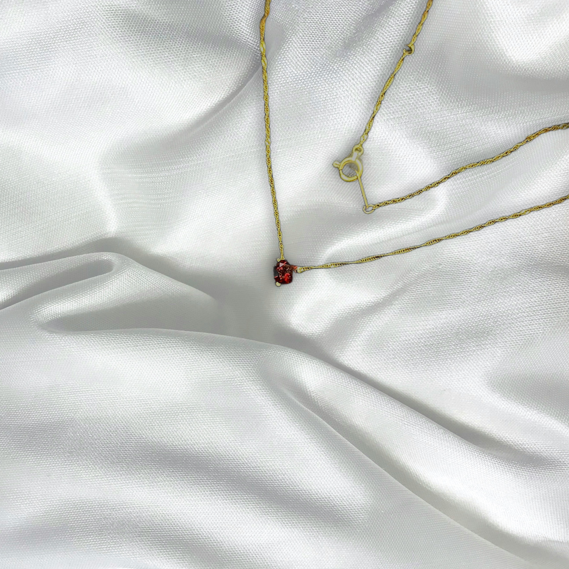 K18 ガーネット ハート型 純金 極細チェーン ネックレス アンティークジュエリー