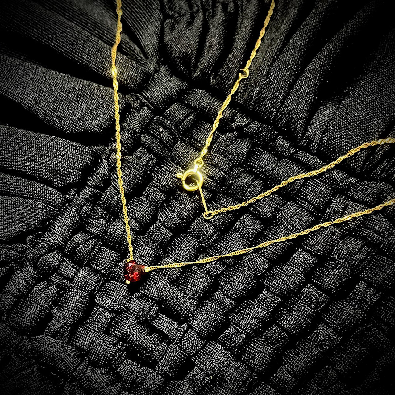 K18 ガーネット ハート型 純金 極細チェーン ネックレス アンティークジュエリー