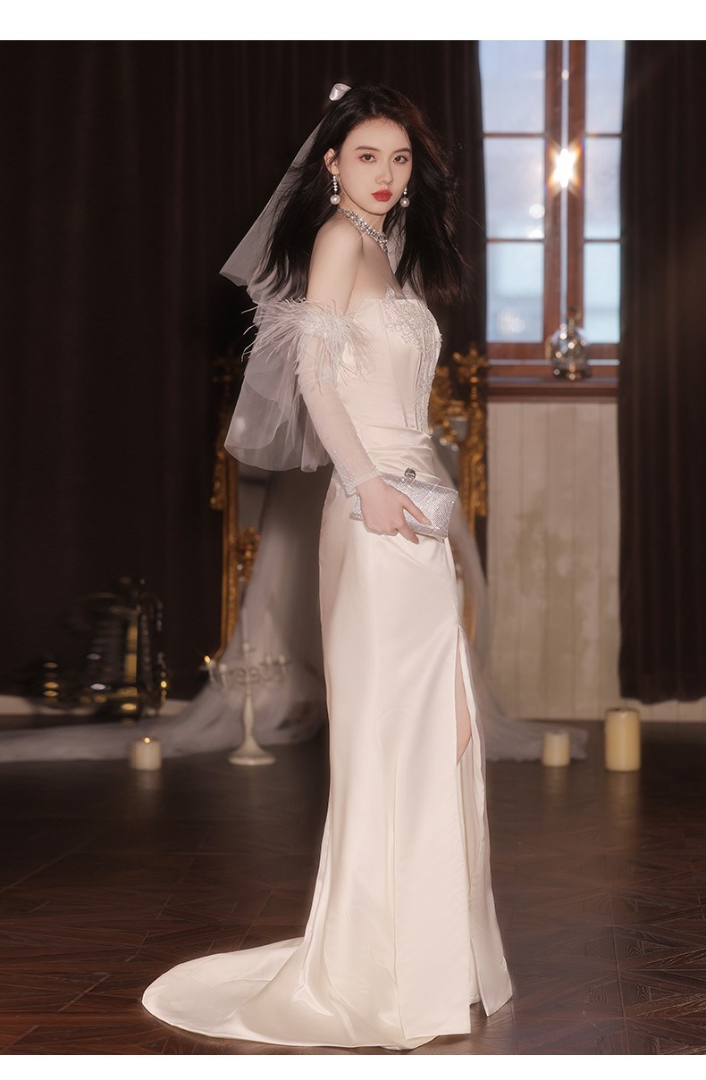 綺麗 白 サテン マーメイドドレス ウェディングドレス 高級感 パーティー 花嫁 演奏会 前撮り 披露宴 A7173