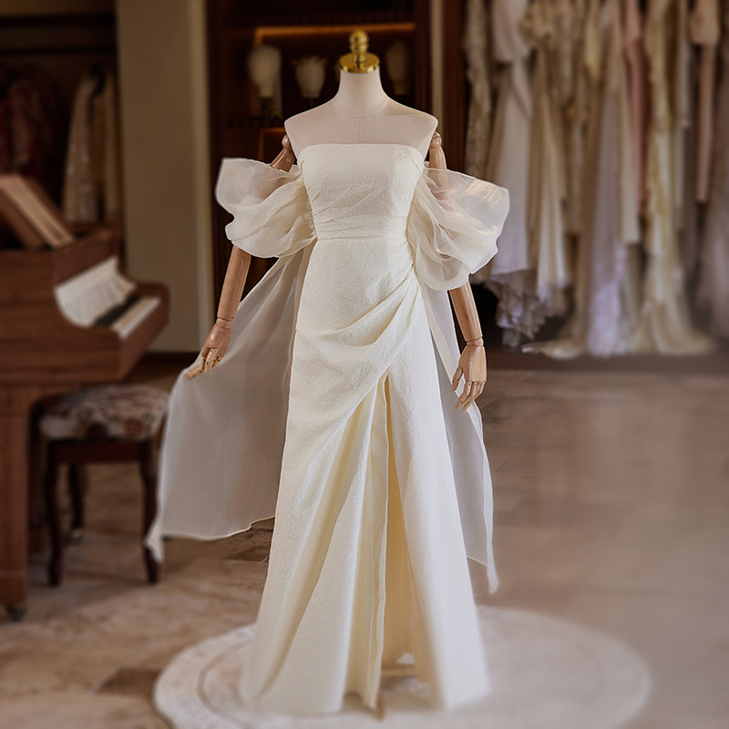 綺麗 白 オフショルダー ウェディングドレス パーティー おしゃれ 韓国風 花嫁 結婚式 前撮り 披露宴 A7179