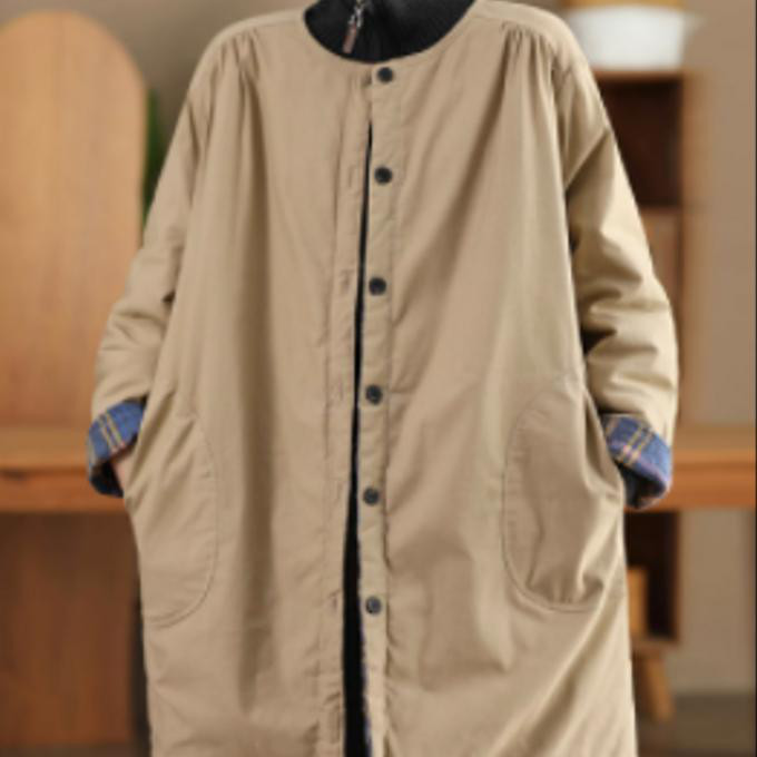 高密全綿挟み綿パーカーコート色織研毛綿格子紋厚め中長丈綿入れの両面に綿入れを冬に着る