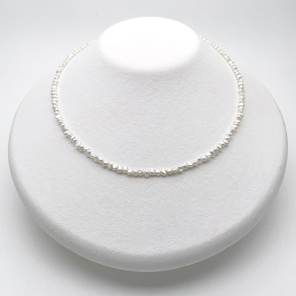 3mm バロック本真珠チョーカーネックレス 淡水パール 極小粒 35cm 38cm