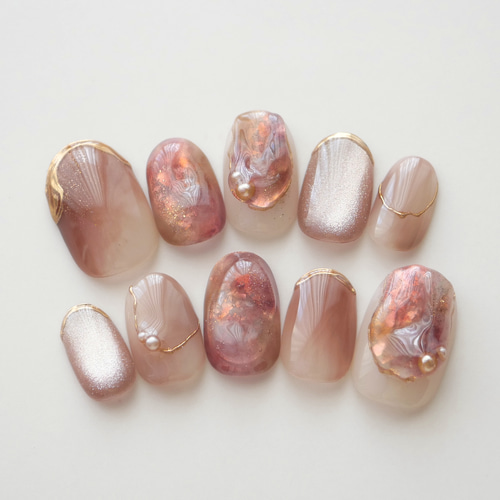 くすみピンクブラウンニュアンスネイル◇ネイルチップ【casual-No.90